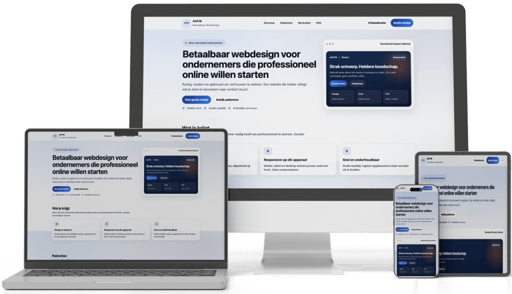 Professioneel responsive webdesign mockup voor startende ondernemers door AATIK