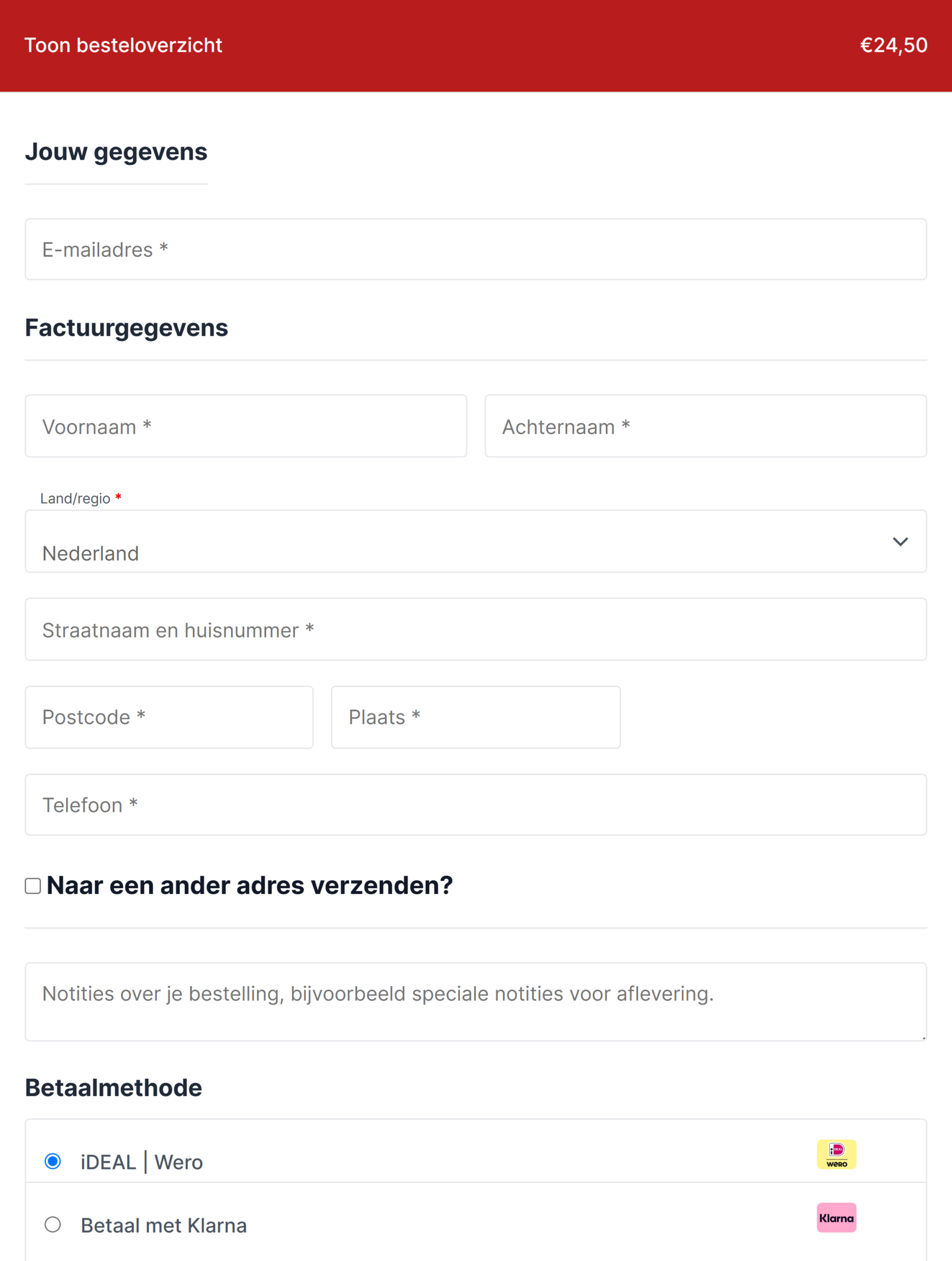 Checkout van RH Winkel
