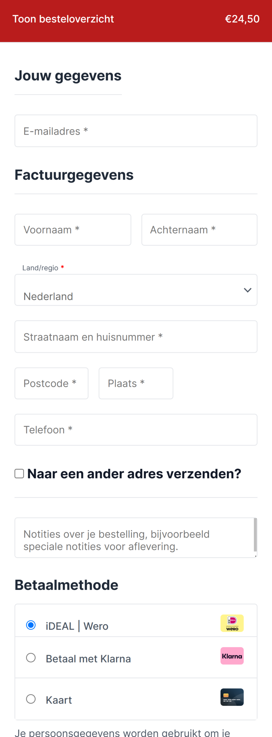 Checkout van RH Winkel