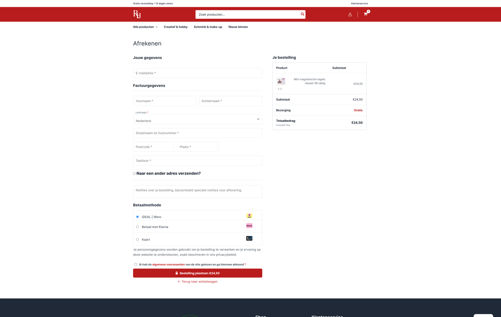 Checkout van RH Winkel